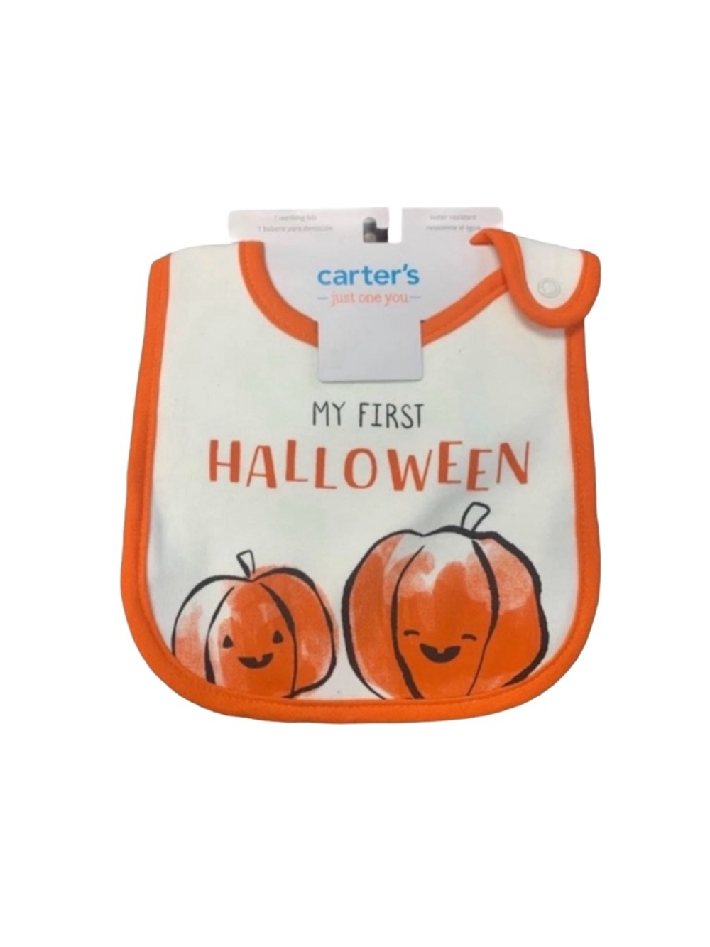 CARTER’S 2 PACK "MY FIRST HALLOWEEN" BIB - WHITE/ORANGE (NEW WITH TAGS)